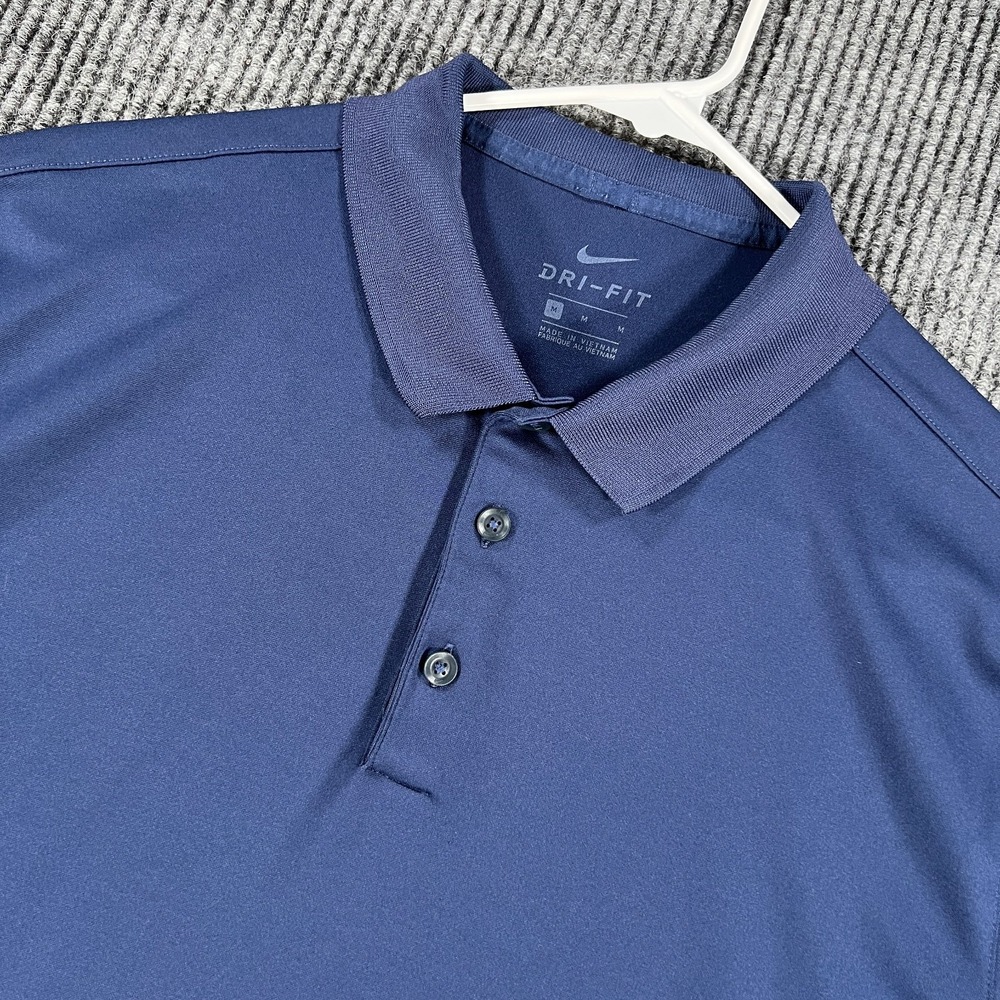 Nike Polo Shirt Mens Medium Navy Solid Short Sleeve Performance Dri Fit Casual